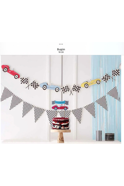Racing Vehicles Themed Cake Decoration Wall Banner and Triangle Checkered Flag Set of 3