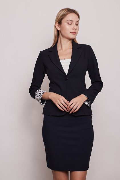 Yakalı Flato Cepli Kolu Duble Uzun Kol Ofis Şık Blazer Kumaş Ceket-Lacivert