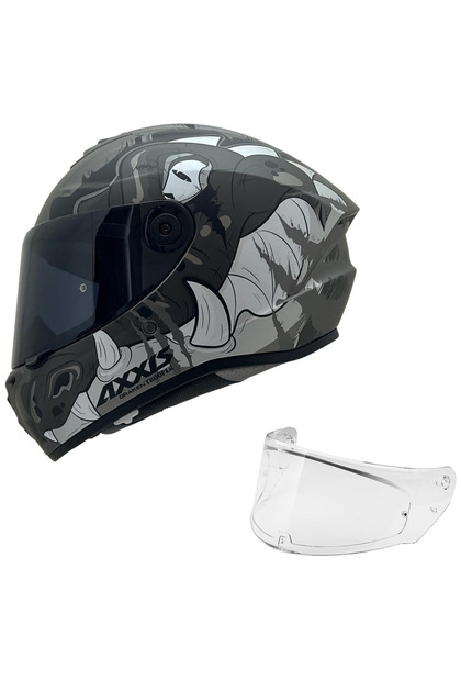 s3039　24インチ Axxis DRAKEN S TROOPER MAT GRİ DESENLİ MOTOSİKLET KASKI ÇİFT