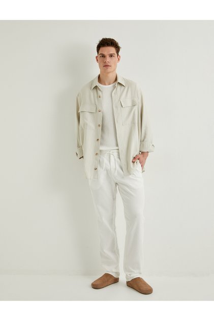 Linen Chino Trousers with Lace-Up Waist and Pocket Detail