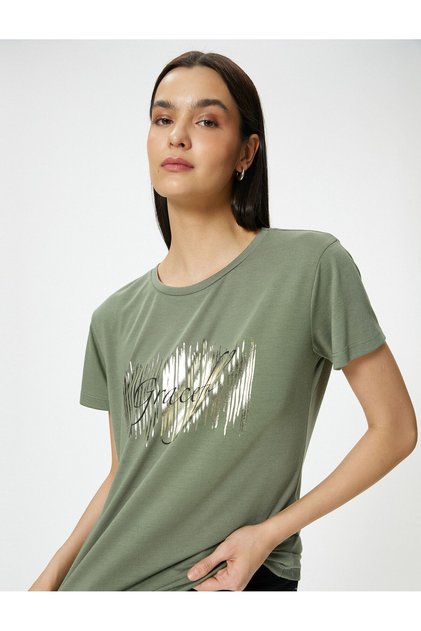 Printed T-Shirt Crew Neck Short Sleeve Viscose Blended