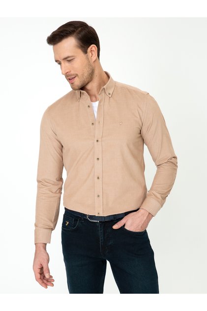 Beige Slim Fit Long Sleeve Shirt 50245389-Vr011