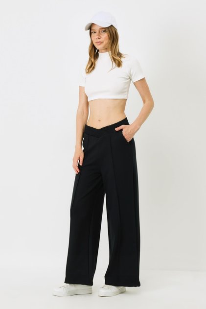 Women's baggy wide leg high waist sweatpants 747 navy blue