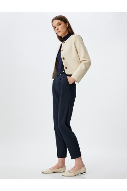 Carrot Cut Fabric Trousers Pleat Detailed Pocket Standard Waist