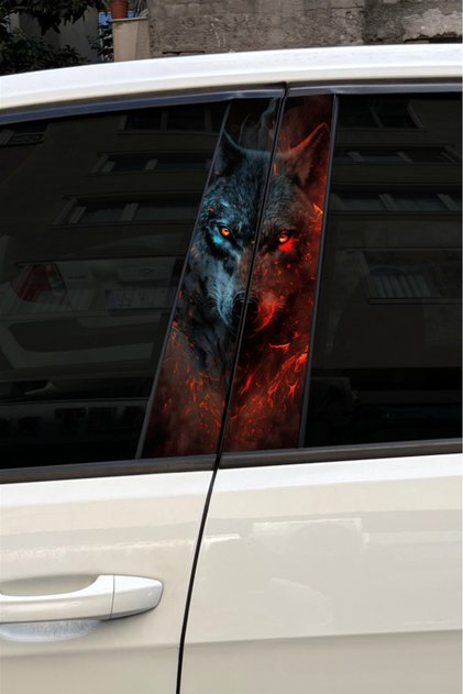 Wolf Car Door Pillar Wrapping Foil Patterned Sticker 22x50 Cm 2 Pieces