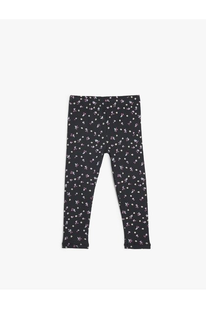 Floral Leggings with Elastic Waist and Cotton Ribbing