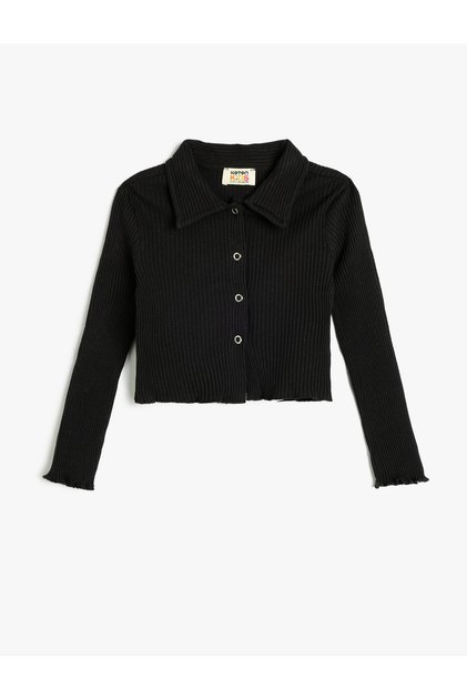 Polo Collar T-Shirt Ribbed Long Sleeve Snap Closure Cotton