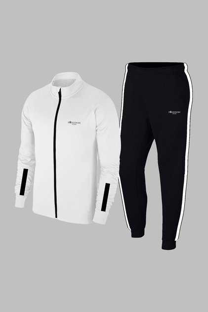 New Series Large Size Men's White Custom Supra Combed Fabric Plain Plain Sweatpants Set Set 4Xl-10Xl
