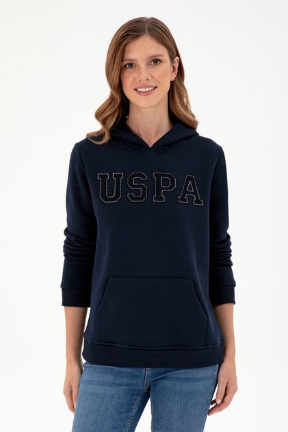 Women's Navy Blue Basic Hooded Sweatshirt 50296931-Vr033