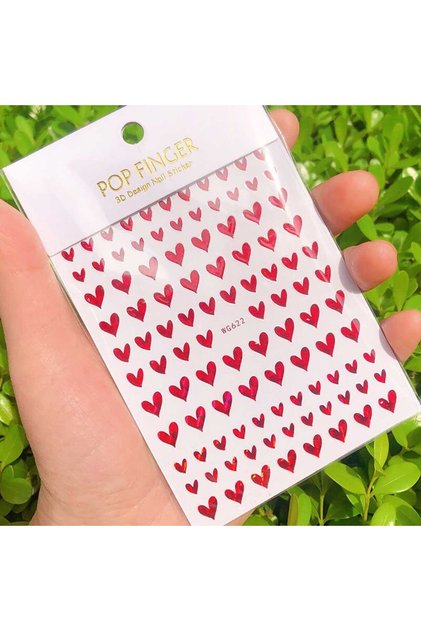 Kırmızı Kalpli Tırnak Sticker