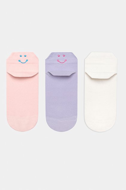 Smile Back Tab 3-Pack Purple Pink Bootie Socks