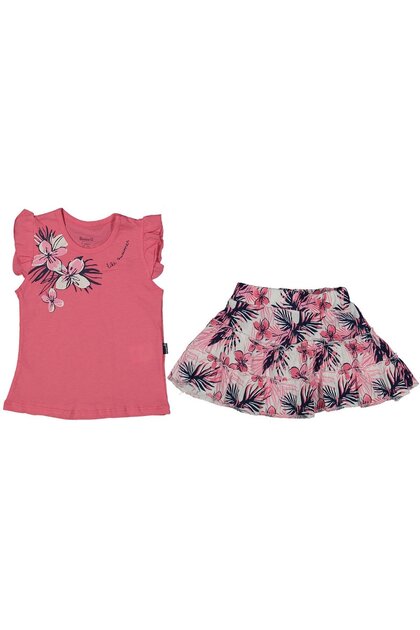 Girl's Fuchsia Floral Printed Skirt Suit