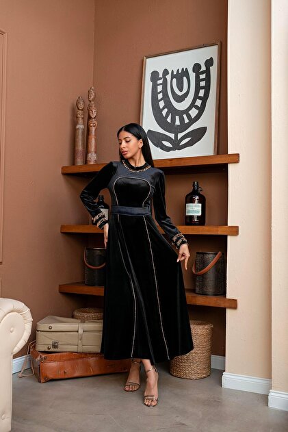 black velvet dress accessories BLACK VELVET DRESS WITH LACE INSERT main image 0