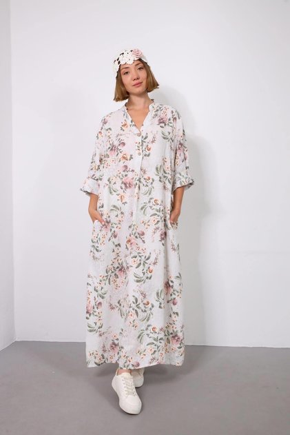 White Floral Linen Dress