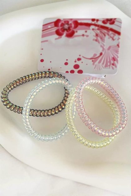 4-Piece Pink Colored Spiral Hologram Rubber Buckle