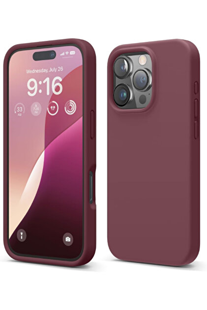 Apple iPhone 16 Pro Max Kılıf Kadife Lansman Soft Yumuşak Liquid Silikon Kamera Korumalı Kapak Bordo