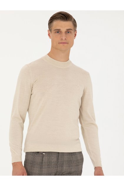 Beige Slim Fit Quarter Turtleneck Sweater 50276521-Vr011