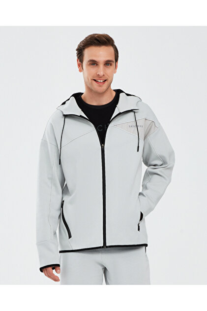Skechers 2XI-Lock M Full Zip Hoodie Sweatshirt Erkek Gri Fermuarlı
