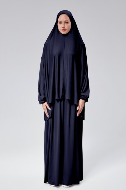 Women's Two-Piece Prayer Dress with Headscarf, Organic Cotton, Elastic Sleeves, Non-Slip Skirt, Combed Cotton, Hijab