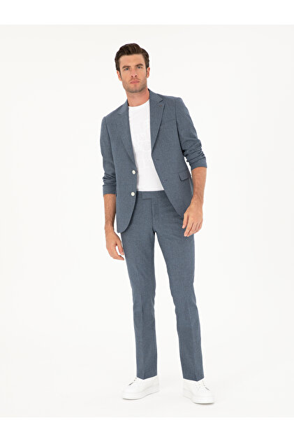 İndigo Slim Fit Wool Blended Suit 50284890-Vr028