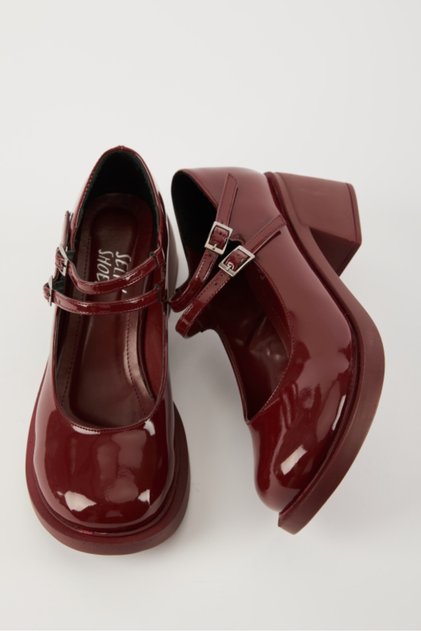 Sandy Banded Patent Leather Women's Loafer Shoes-Burgundy