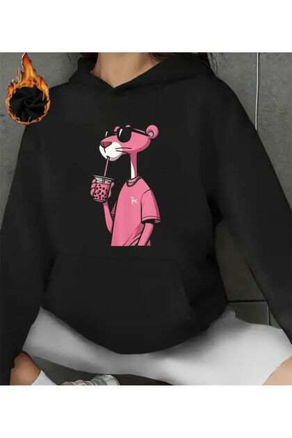 Women's Sweatshirt Pink Panther Printed Hodies 3 Thread Compact Fabric (Cotton Inside)