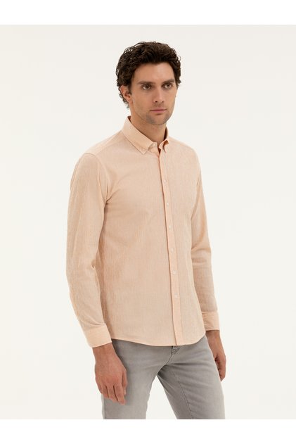 Orange Slim Fit Cotton Blend Striped Shirt 50284424-Vr051