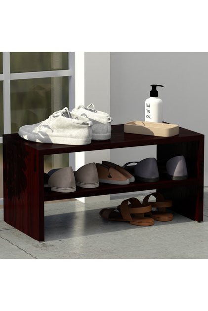 2-Tier Stackable Shoe Rack, Wooden 2-Shelf Shoe Shoes , Dark Walnut