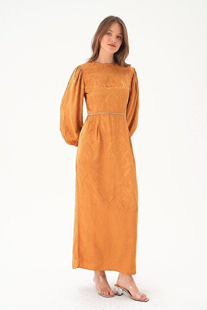 Rays Camel Balloon Sleeve Dress 4209A- Trendyol