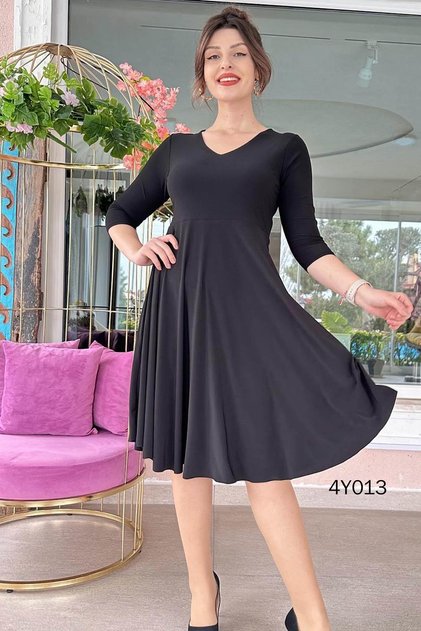 V-Neck Buzi Fabric Dress 4Y013