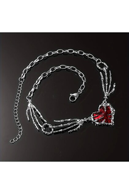 Gothic Gothic Punk Skeleton Hand Detail Heart Necklace