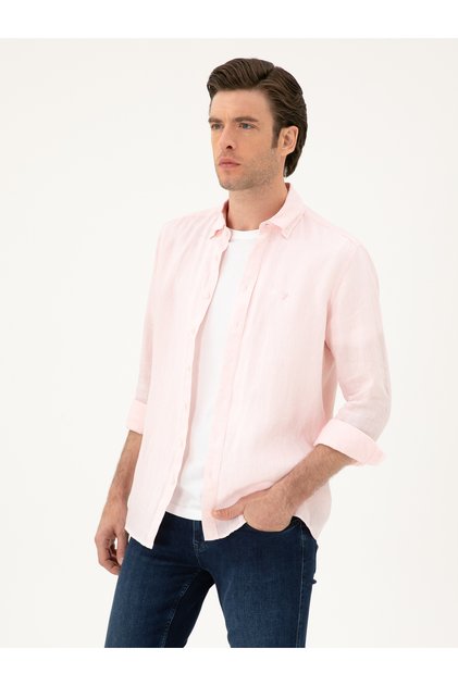 Pink Regular Fit 100% Linen Shirt 50284823-Vr041