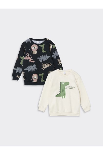 Lw - Crew Neck Printed Baby Boy Sweatshirt Pack of 2