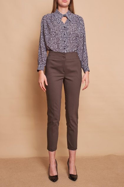 High Waist Thick Belted Pockets Narrow Leg Ankle Length Cotton Stretch Fabric Fabric Trousers-Dark Khaki