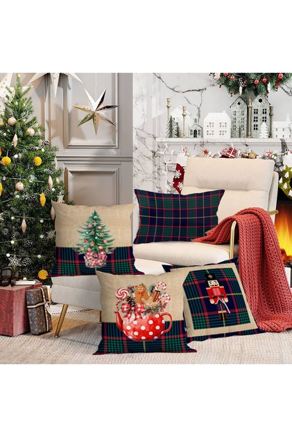 4-Piece New Year's Themed Velvet Throw Pillow Cover 43X43 cm - Decorative Pillowcase