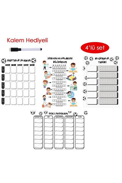 Çocuklar İçin Planlayıcı Set-Siyah Beyaz(Alışkanlık ve Sorumluluk Takibi, Haftalık,Ders Programı)