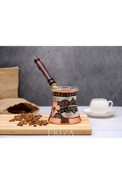 Handmade Embroidered Pewter Copper Coffee Pot for 4-5 People