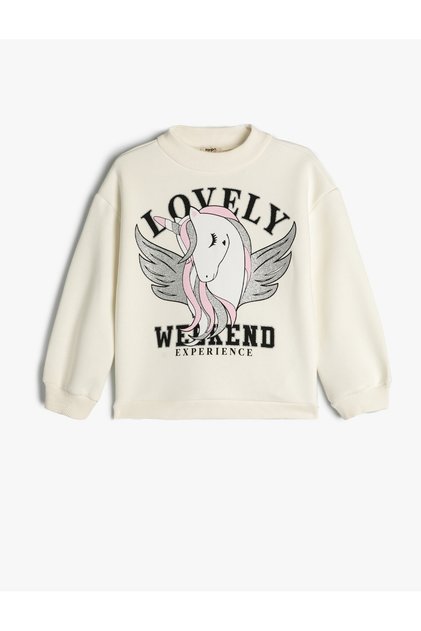 Sweatshirt Unicorn Baskılı Bisiklet Yaka Uzun Kollu Şardonlu Pamuklu