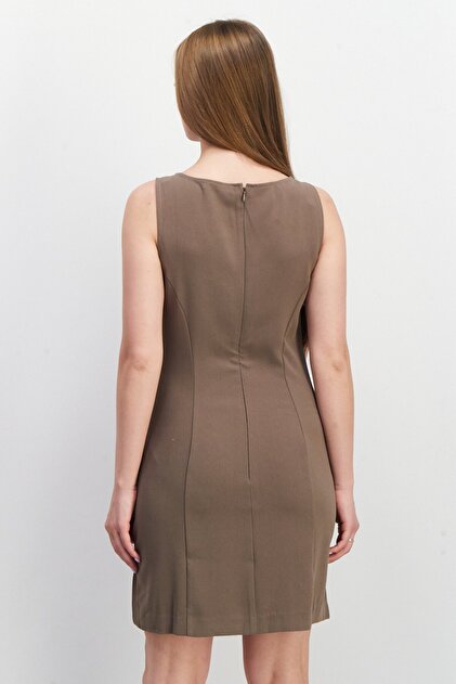 NA-KD Women Plain Mini Casual Dress, Taupe- Trendyol