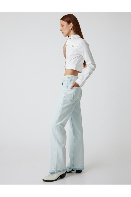Straight Leg Cotton Jeans with Double Waist Detail - Straight Jean