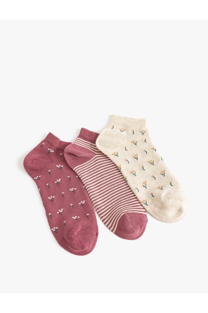 Set of 3 Booties Socks Floral Patterned Multicolor