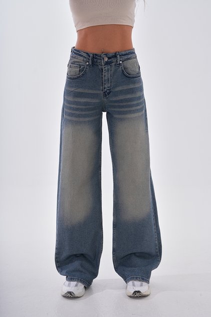Women's Vintage Effect Straight Fit Baggy Jeans