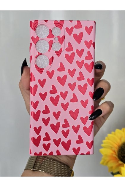 Samsung Galaxy S23 Ultra Compatible Velvet Inside Launch Heart Printed Case