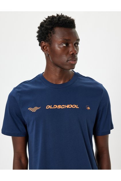 Slogan Printed T-Shirt Crew Neck Short Sleeve Cotton