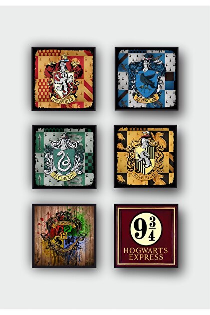 Harry Potter Hogwarts Sembolleri Ahşap Bardak Altlığı Seti - 6 ADET