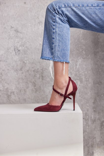 حذاء Jayden Burgundy Suede 10 سم نسائي بكعب ستيليتو من الجلد السويدي