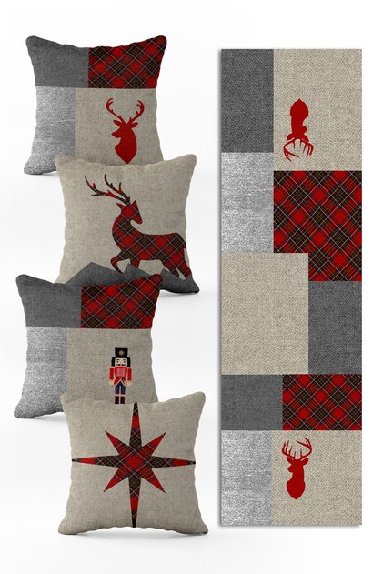 New Year's Special Set 4 Throw Pillows and 1 Runner