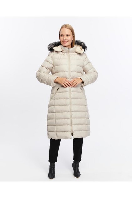Women's New Season Long Filled Inner Fur Coat with Hood, Furry Dense Fiber, Large Size 2066