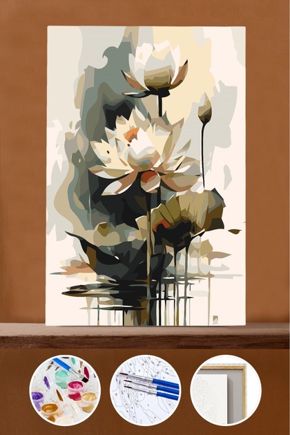Sayılarla Boyama Seti Çerçeveli Kasnaklı Lotus Çiçeği 40 x 50 cm