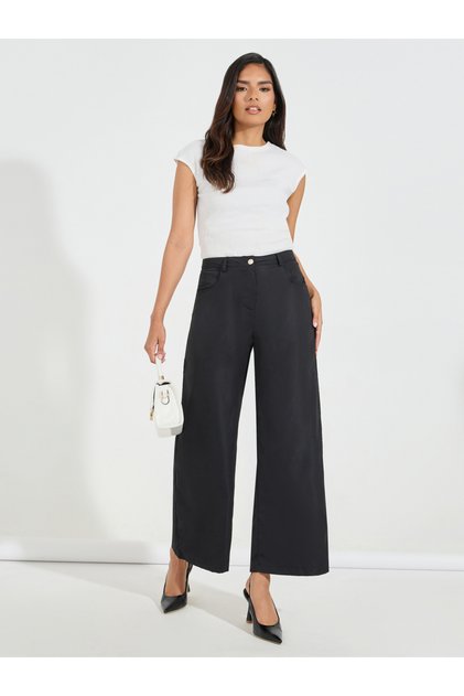Solid Wide Leg Full Length Pants